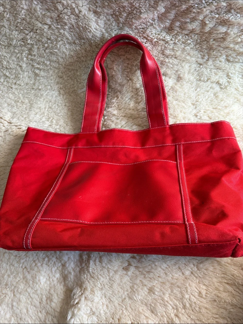 Lancome Bright Red Canvas Tote with Front Patch Pocket